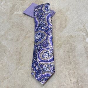 David Donahue Paisley Silk Tie in Purple and Blue